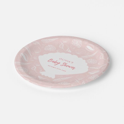 Sea Muschel Beach Pink Girls Ocean Baby Dusche Pappteller (Schrägansicht)