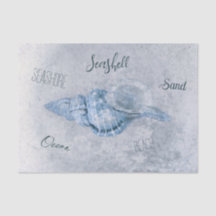 Sea Muschel Blue Vintag Antique Beach Ephemera