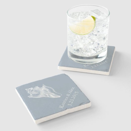 Sea Muschel Dusty Blue Beach Stone Untersetzer (Seitenansicht)