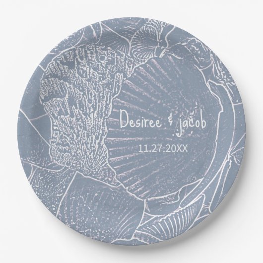 Sea Muschel Dusty Blue Coastal Beach Pappteller (Vorderseite)