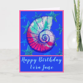 Sea Muschel mit Starfish Happy Birthday Ocean Blue Karte