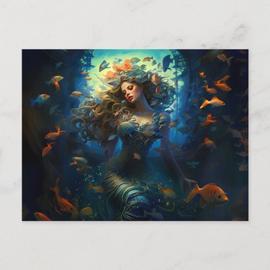 Sea Nymph Surrounded by Fish Fantasy Painting Postkarte (Vorderseite)