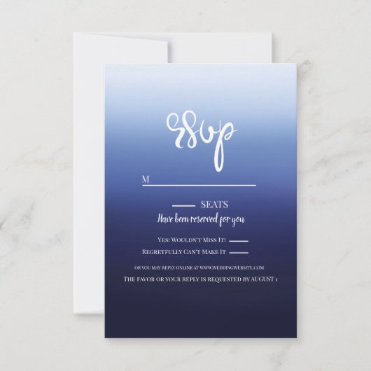 Sea Ocean Blue Modern Minimal Beach Hochzeit RSVP Karte (Vorderseite)