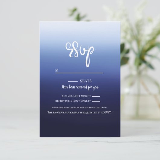 Sea Ocean Blue Modern Minimal Beach Hochzeit RSVP Karte (Stehend Vorderseite)