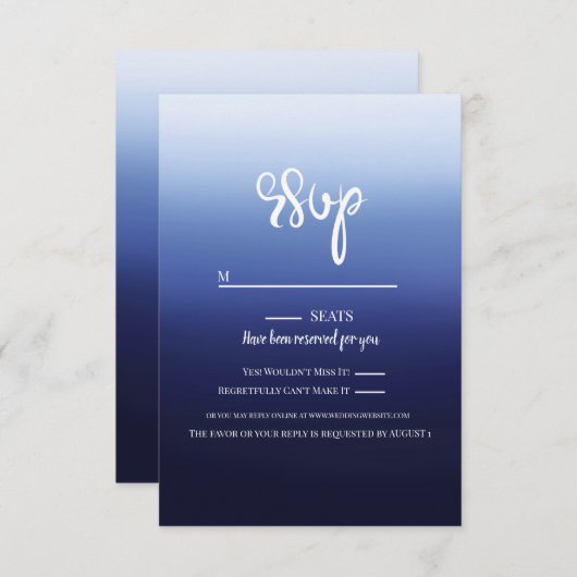 Sea Ocean Blue Modern Minimal Beach Hochzeit RSVP Karte (Vorne/Hinten)