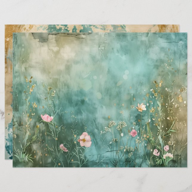 Sea Ocean Mermaid Aquamarin Blue Scrapbook Paper (Vorne/Hinten)