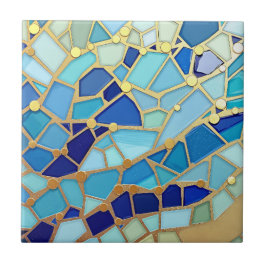 Sea of Waves Blue and Gold Mosaic Fine Art Fliese