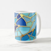 Sea of Waves Blue and Gold Mosaic Fine Art Kaffeetasse (VorderseiteRechts)