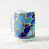 Sea of Waves Blue and Gold Mosaic Fine Art Kaffeetasse (Vorderseite Links)