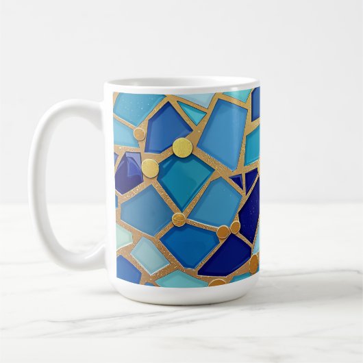 Sea of Waves Blue and Gold Mosaic Fine Art Kaffeetasse (Links)