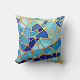 Sea of Waves Blue and Gold Mosaic Fine Art Kissen