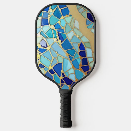 Sea of Waves Blue and Gold Mosaic Fine Art Pickleball Schläger (Vorderseite)