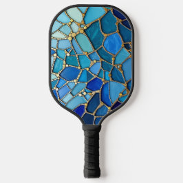 Sea of Waves Blue and Gold Mosaic Fine Art Pickleball Schläger