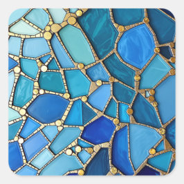 Sea of Waves Blue and Gold Mosaic Fine Art Quadratischer Aufkleber