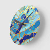 Sea of Waves Blue and Gold Mosaic Fine Art Runde Wanduhr (Winkel)