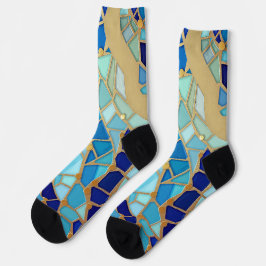 Sea of Waves Blue and Gold Mosaic Fine Art Socken