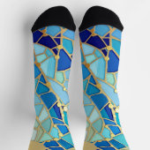 Sea of Waves Blue and Gold Mosaic Fine Art Socken (Oben)