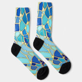 Sea of Waves Blue and Gold Mosaic Fine Art Socken (Rechts)