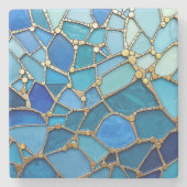 Sea of Waves Blue and Gold Mosaic Fine Art Steinuntersetzer (Vorderseite)