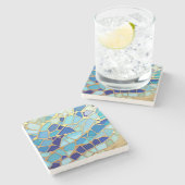 Sea of Waves Blue and Gold Mosaic Fine Art Steinuntersetzer (Seitenansicht)