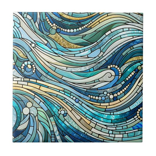 Sea of Waves Teal Mosaic Fine Art Fliese (Vorderseite)