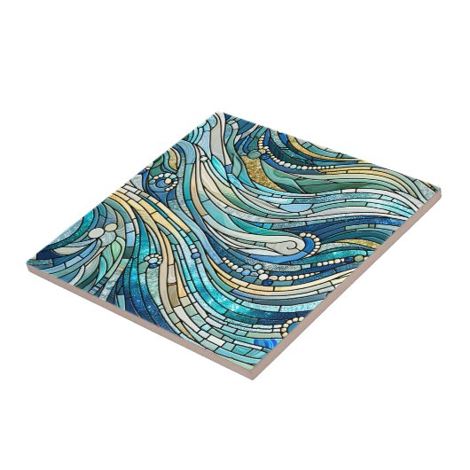 Sea of Waves Teal Mosaic Fine Art Fliese (Seite)
