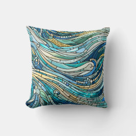 Sea of Waves Teal Mosaic Fine Art Kissen