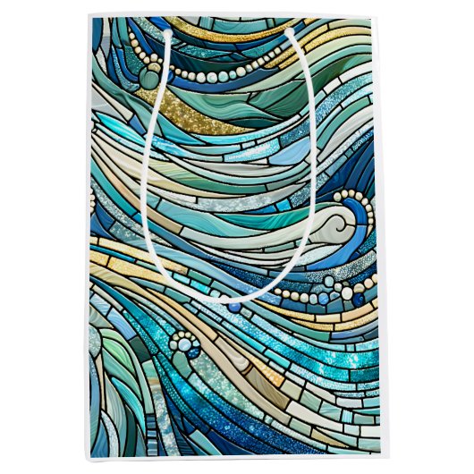 Sea of Waves Teal Mosaic Fine Art Mittlere Geschenktüte (Vorderseite)