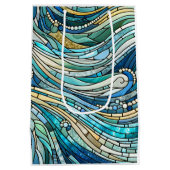 Sea of Waves Teal Mosaic Fine Art Mittlere Geschenktüte (Rückseite)