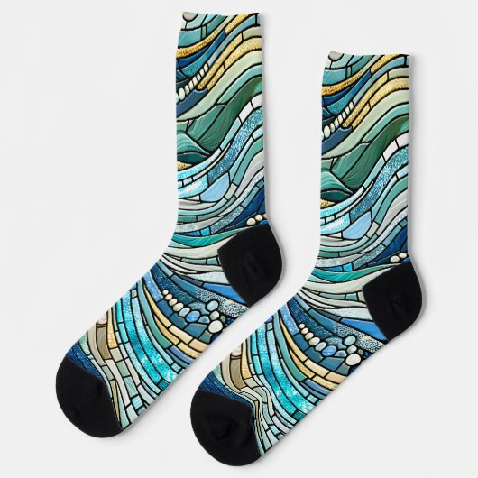Sea of Waves Teal Mosaic Fine Art Socken (Linkes Detail)