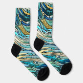 Sea of Waves Teal Mosaic Fine Art Socken (Rechts)