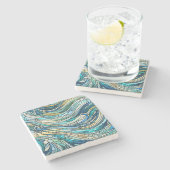 Sea of Waves Teal Mosaic Fine Art Steinuntersetzer (Seitenansicht)