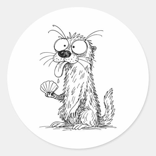 Sea Otter Abstract Art Rtrait Drawing Whimsical Fu Runder Aufkleber (Vorderseite)