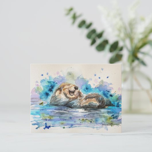 Sea Otter Aquarellpflaster Postkarte (Stehend Vorderseite)