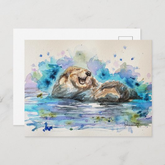 Sea Otter Aquarellpflaster Postkarte (Vorne/Hinten)