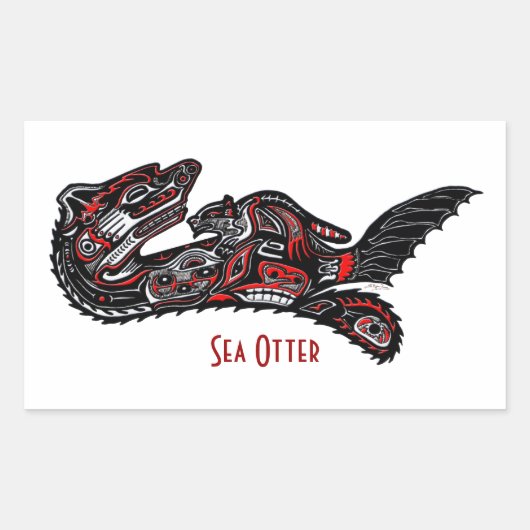 SEA OTTER & BABY (Haida Styled) Art Gift Sticker (Vorderseite)