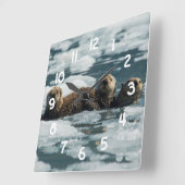 Sea Otter Family Quadratische Wanduhr (Winkel)