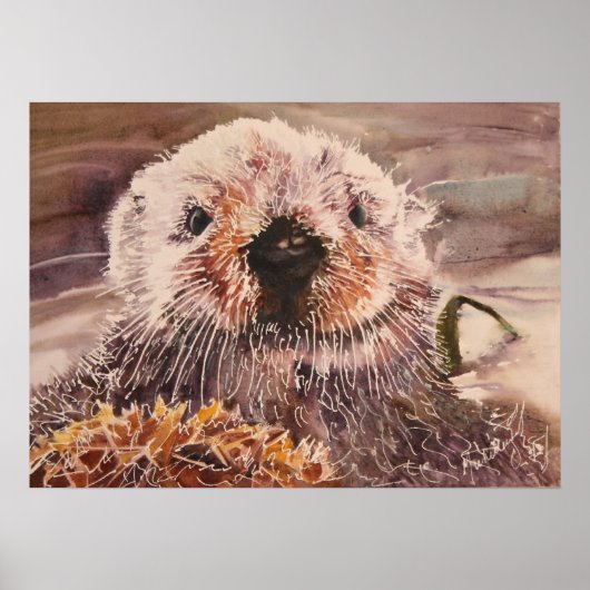 Sea Otter in Kelp Aqua Artwork Canvas Print Poster (Vorne)