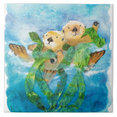 Sea Otter Keramik Tile/Trivet (6" Quadrat) Fliese (Vorderseite)