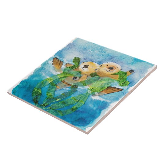 Sea Otter Keramik Tile/Trivet (6" Quadrat) Fliese (Seite)