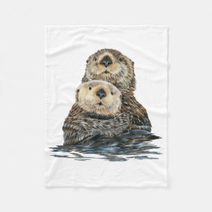 Sea Otter mit Pup Fleece Blanket