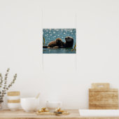 Sea Otter Mom & Pup Floating in Sparkling Ocean  Poster (Küche)