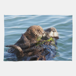 Sea Otter Mutter und Jungtier mit Seetang Geschirrtuch