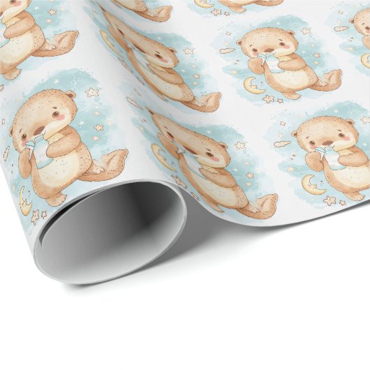 Sea Otter Niedlich Baby Pastell Wasserfarben Muste Geschenkpapier (Rolleneckpunkt)