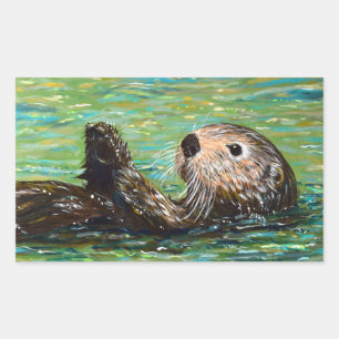 Sea Otter Painting Rechteckiger Aufkleber