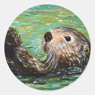 Sea Otter Painting Runder Aufkleber