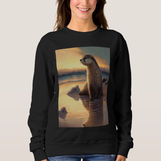 Sea Otter  Retro Sunset Cute Otter  3 Sweatshirt (Vorderseite)