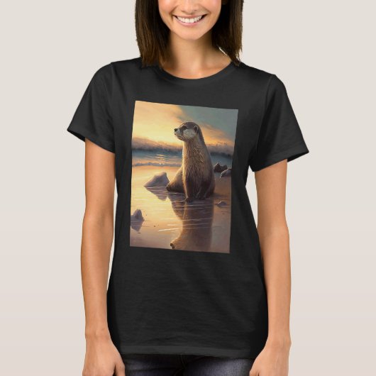 Sea Otter Retro Sunset Cute Otter 3 T-Shirt (Vorderseite)