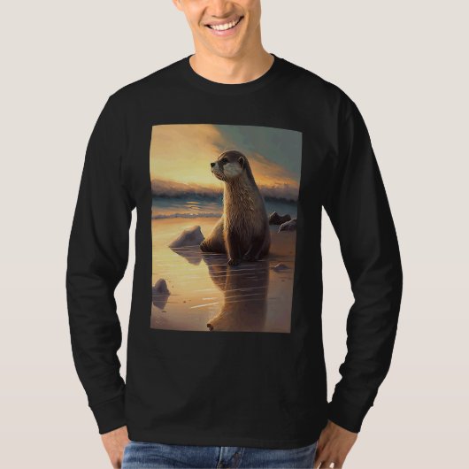 Sea Otter Retro Sunset Cute Otter 3 T-Shirt (Vorderseite)