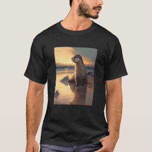 Sea Otter Retro Sunset Niedlich Otter 2 T-Shirt